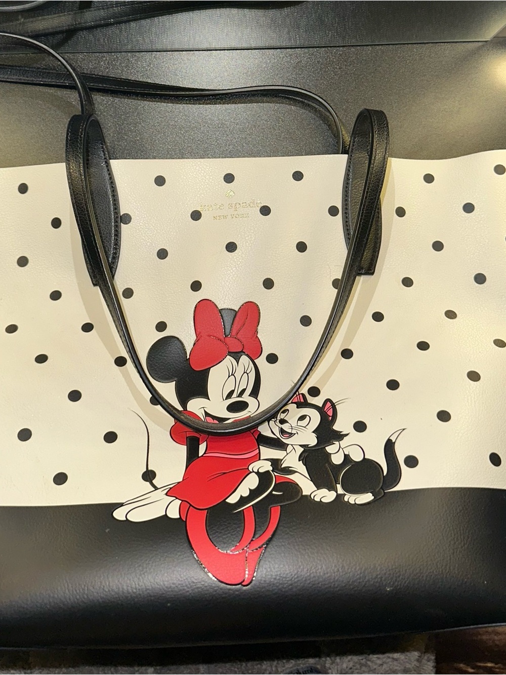 kate spade Disney collab black & white Polka Dot Tote reversible Minnie Mouse